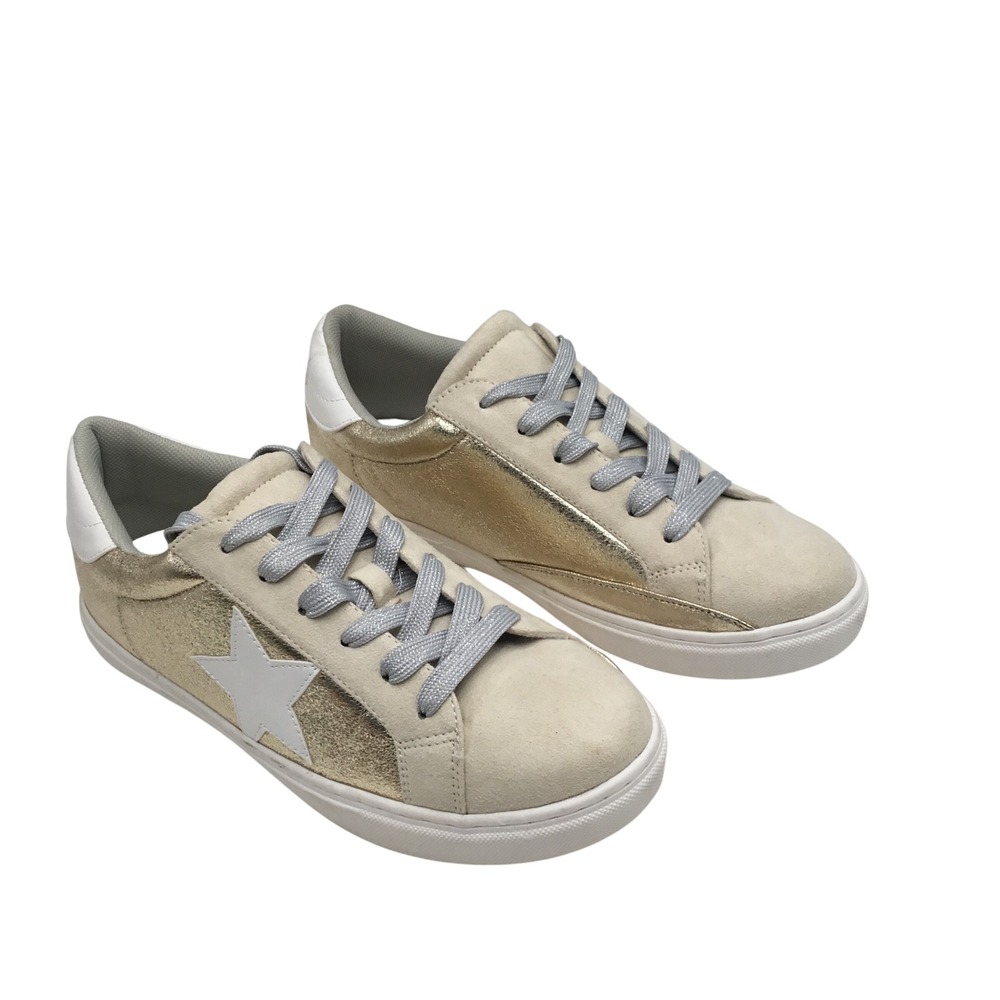 Party Womens Star Metallic Gold Beige Low Top Sneakers Size 10 Silver Laces